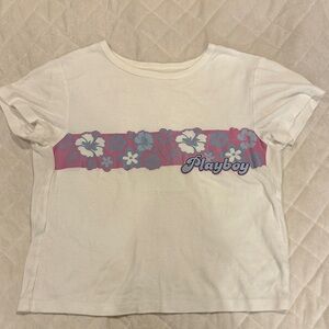 PLAYBOY Kids White Tee with Pink and Blue Floral Design